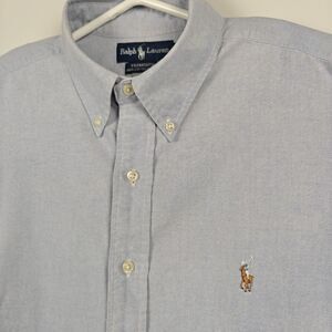 Ralph Lauren Mens Size 17-33 XL Blue Yarmouth Oxford Long Sleeve Flesh Pony